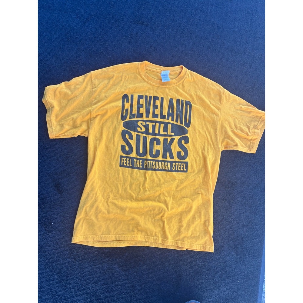 Gildan Cleveland Still Sucks Pittsburgh Steel Sports Rivalry T-Shirt Gold XL